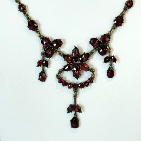 Vintage Red Garnet Bohemian Necklace & Screwback Earrings Set Victorian Revival - Picture 2 of 16